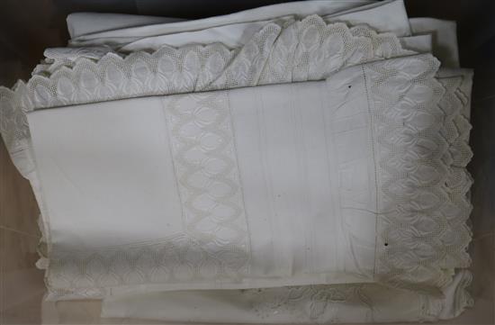 French provincial sheets and a pair of pillow cases and table cloths